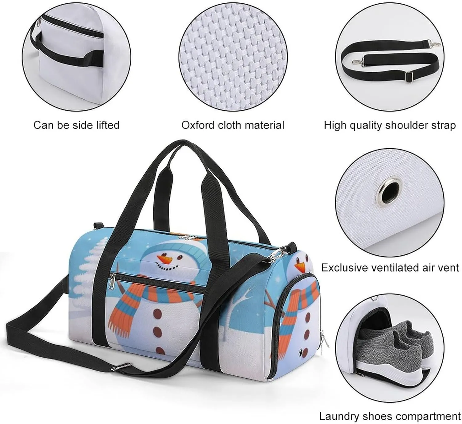 Gym Bags for Men Women Cute Snowman Snow Duffle Bag Travel Overnight Bag with Shoe Compartment Tote Bags