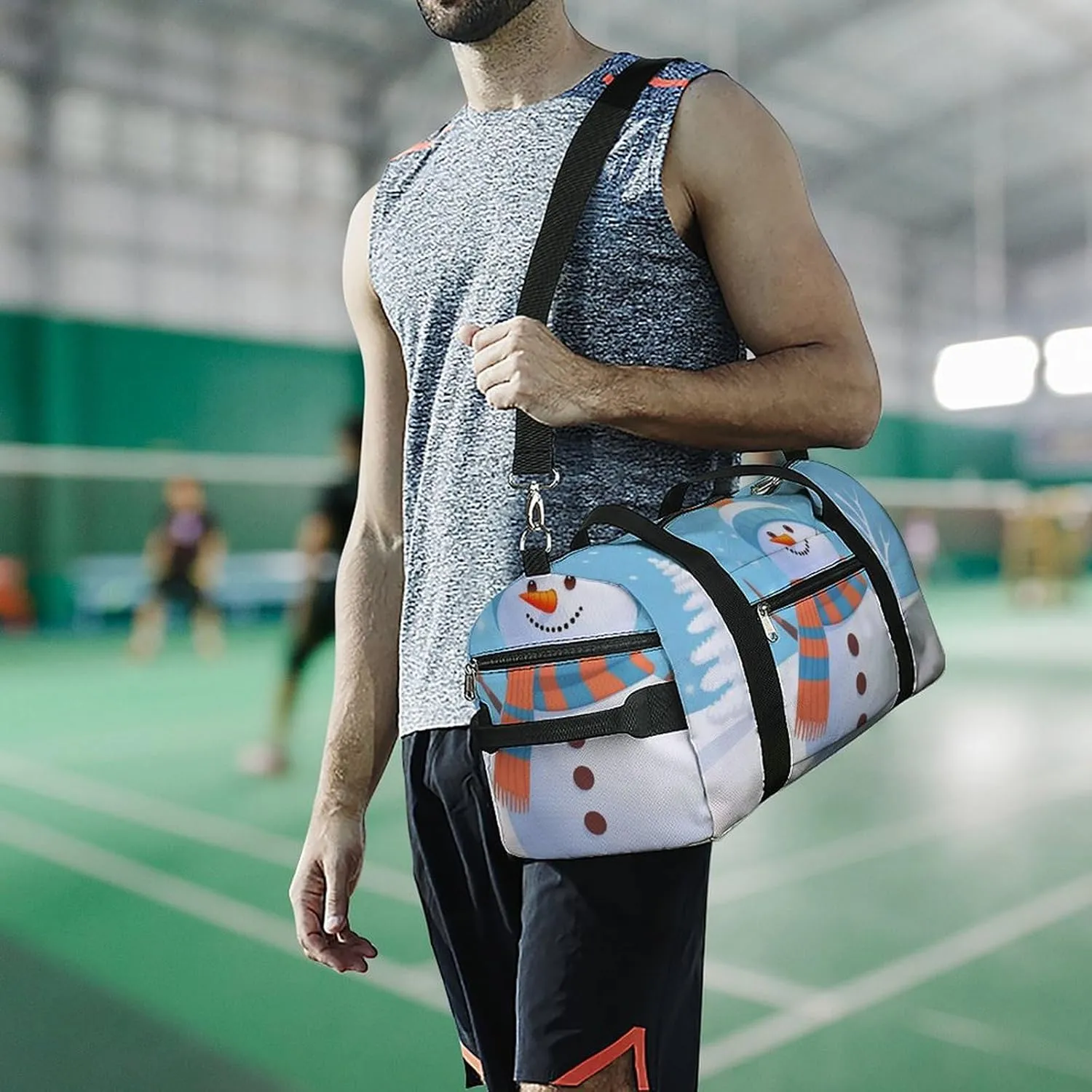 Gym Bags for Men Women Cute Snowman Snow Duffle Bag Travel Overnight Bag with Shoe Compartment Tote Bags