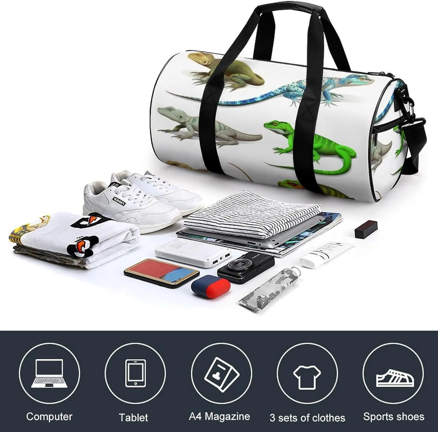 Gym Bags for Men Women Different Types of Lizard Duffle Bag Travel Overnight Bag with Shoe Compartment Tote Bags