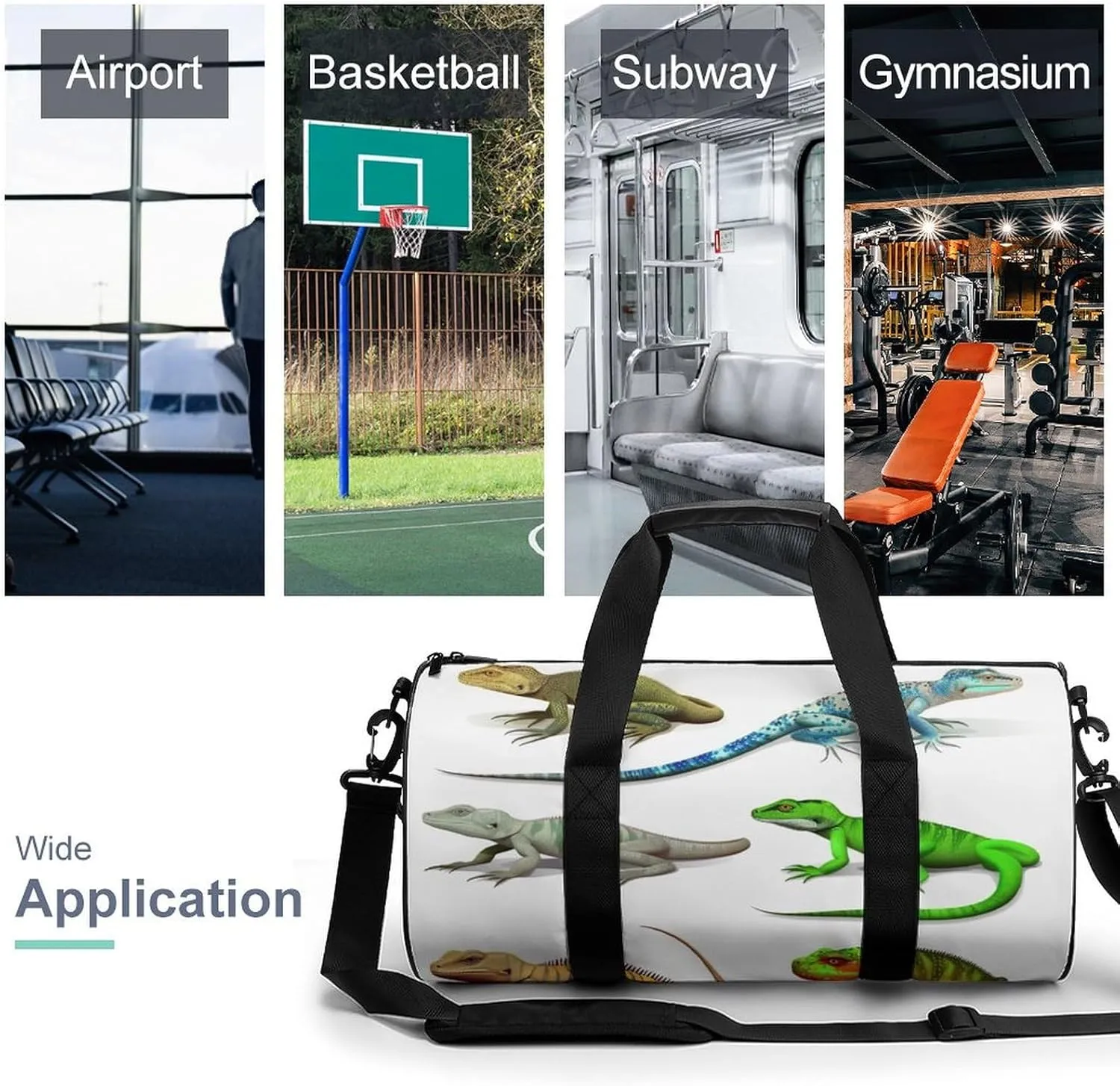 Gym Bags for Men Women Different Types of Lizard Duffle Bag Travel Overnight Bag with Shoe Compartment Tote Bags
