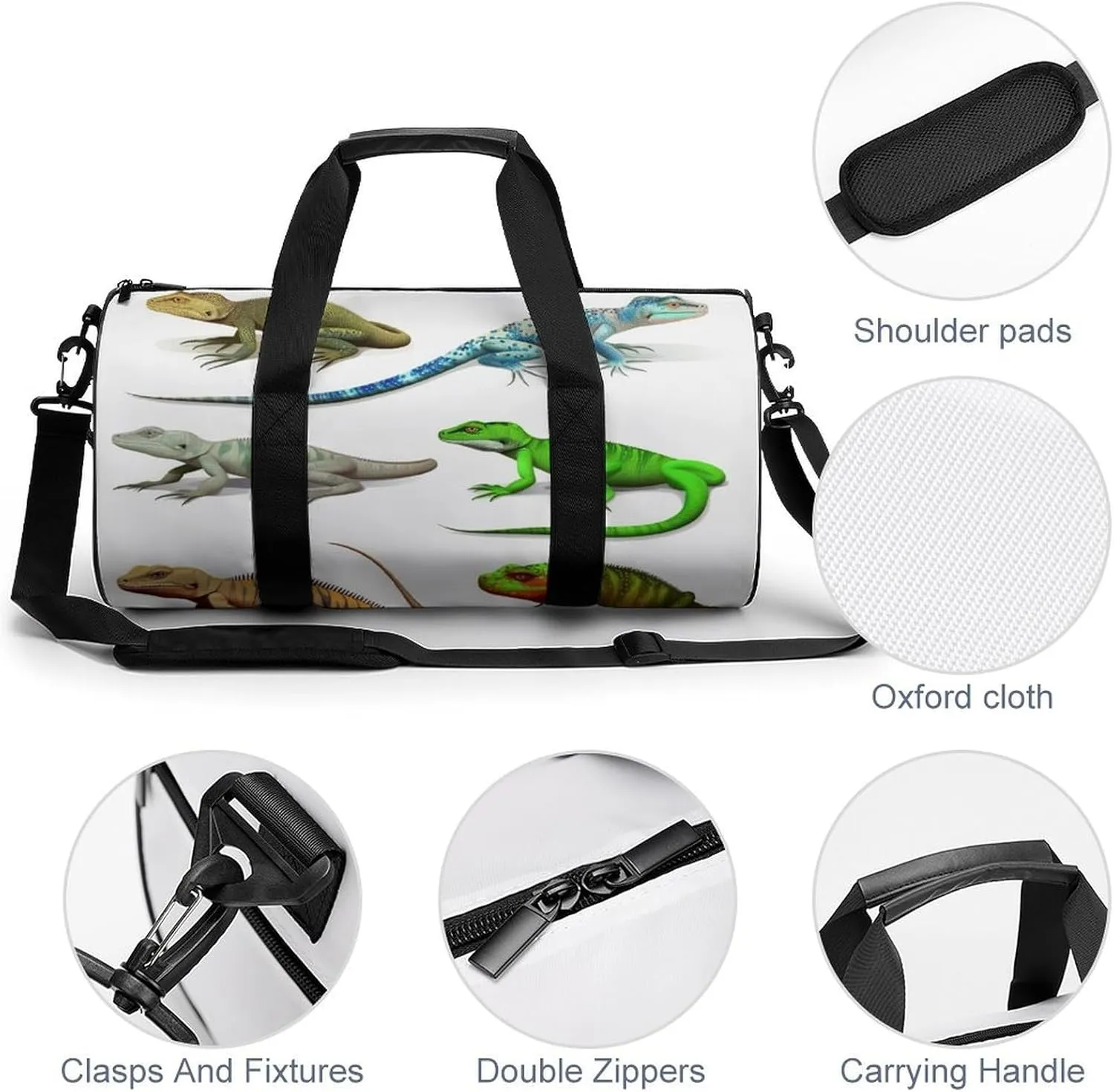 Gym Bags for Men Women Different Types of Lizard Duffle Bag Travel Overnight Bag with Shoe Compartment Tote Bags