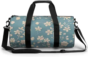 Gym Bags for Men Women Floral Light Blue Duffle Bag Travel Overnight Bag with Shoe Compartment Tote Bags