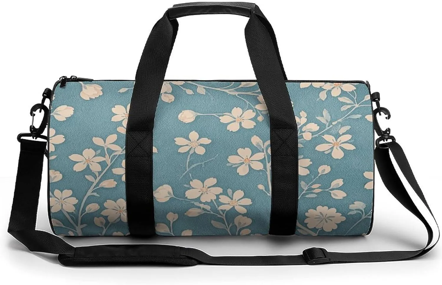 Gym Bags for Men Women Floral Light Blue Duffle Bag Travel Overnight Bag with Shoe Compartment Tote Bags