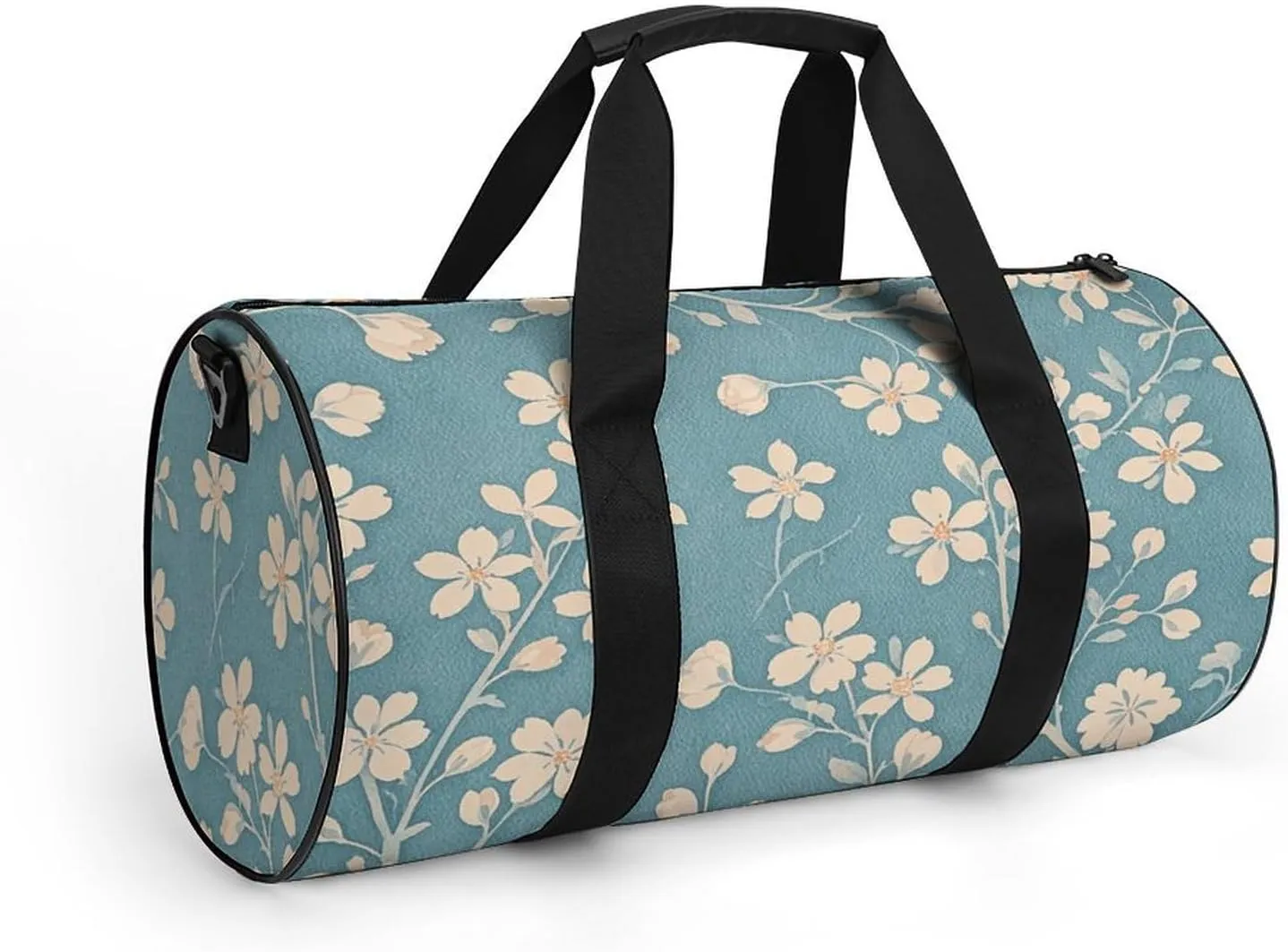 Gym Bags for Men Women Floral Light Blue Duffle Bag Travel Overnight Bag with Shoe Compartment Tote Bags
