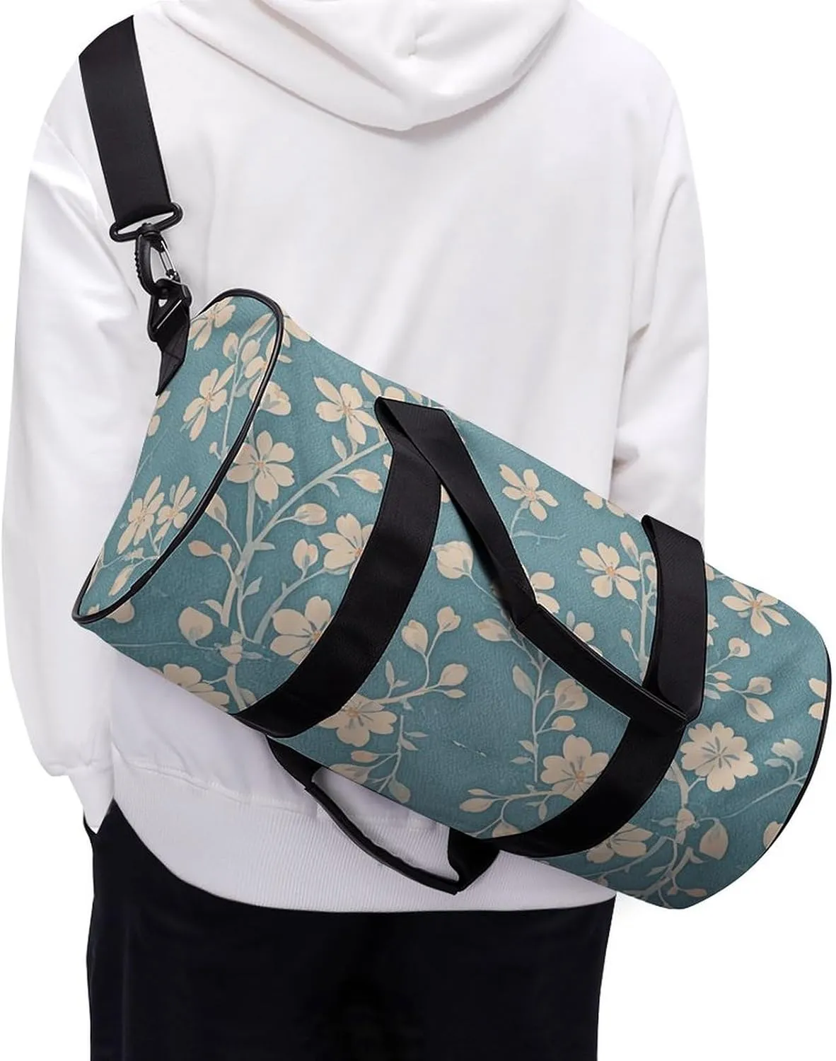 Gym Bags for Men Women Floral Light Blue Duffle Bag Travel Overnight Bag with Shoe Compartment Tote Bags