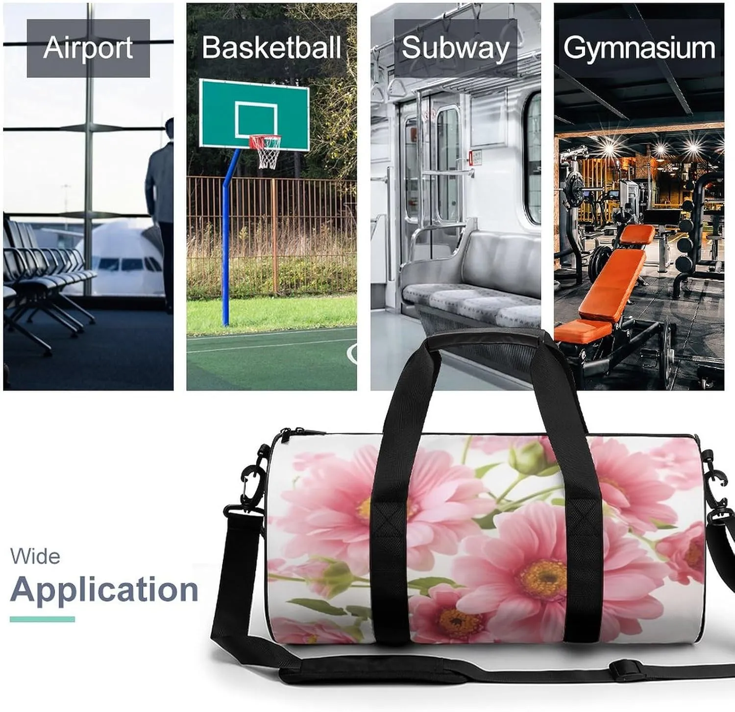 Gym Bags for Men Women Flowers Duffle Bag Travel Overnight Bag with Shoe Compartment Tote Bags