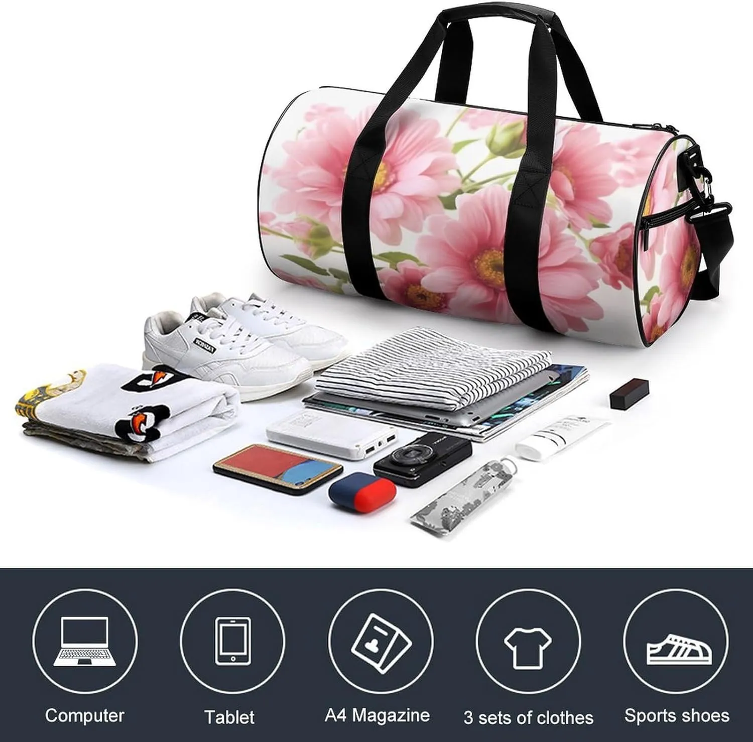 Gym Bags for Men Women Flowers Duffle Bag Travel Overnight Bag with Shoe Compartment Tote Bags