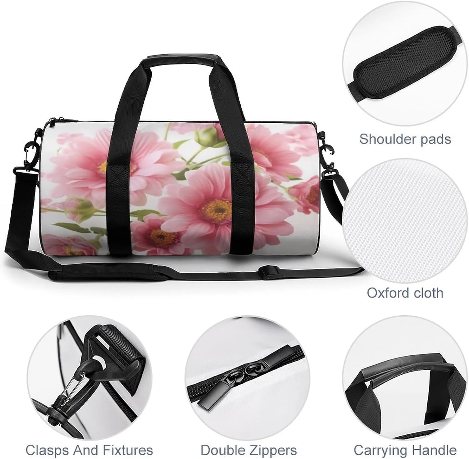 Gym Bags for Men Women Flowers Duffle Bag Travel Overnight Bag with Shoe Compartment Tote Bags