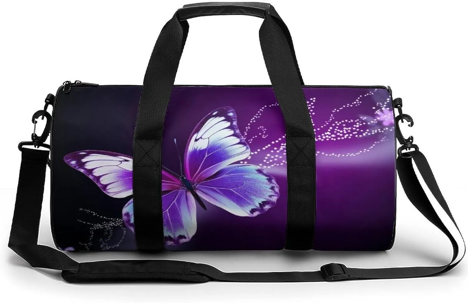 Gym Bags for Men Women Lovely Purple Butterfly Duffle Bag Travel Overnight Bag with Shoe Compartment Tote Bags