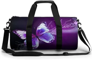 Gym Bags for Men Women Lovely Purple Butterfly Duffle Bag Travel Overnight Bag with Shoe Compartment Tote Bags