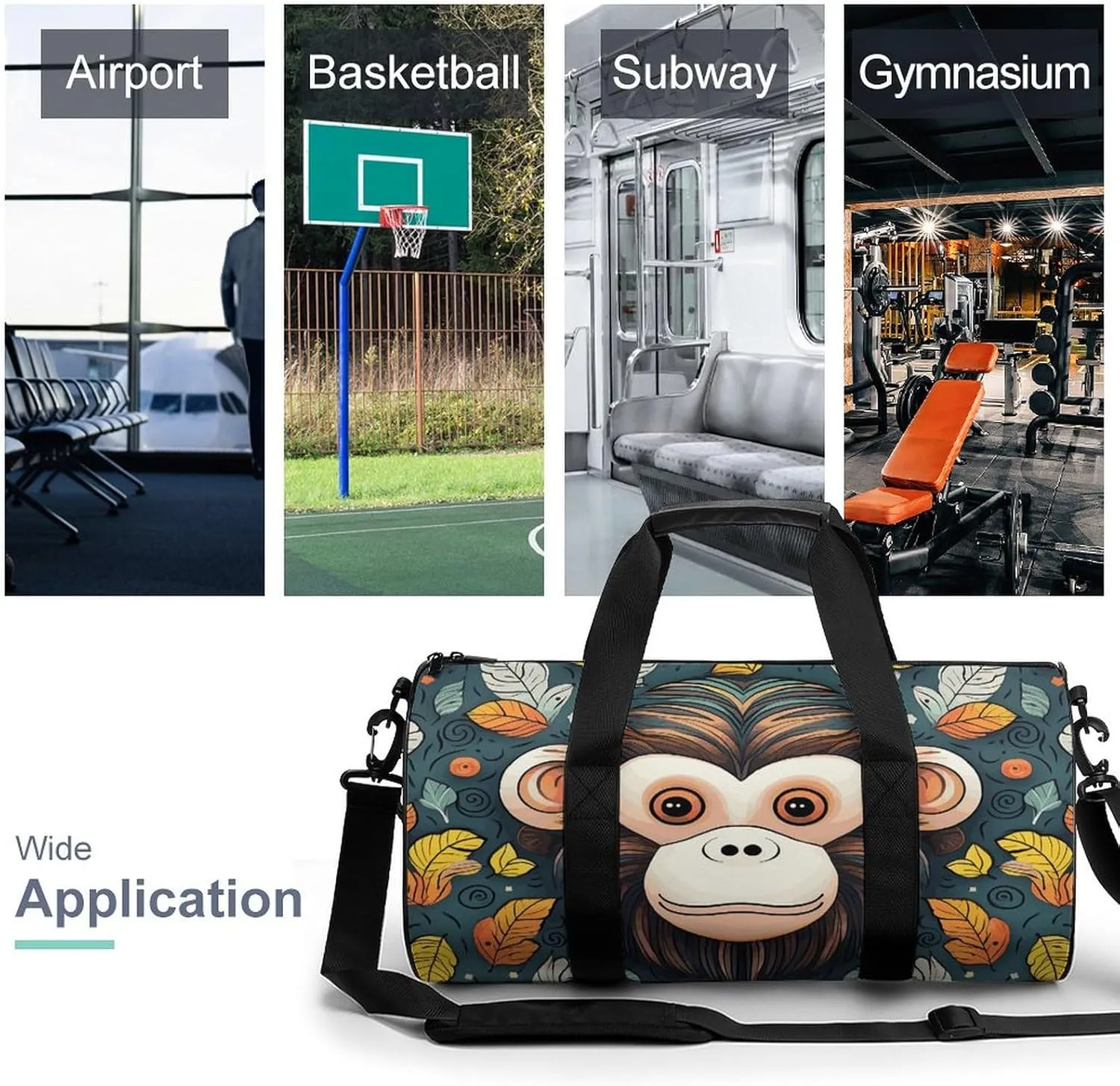 Gym Bags for Men Women Monkey Pattern Duffle Bag Travel Overnight Bag with Shoe Compartment Tote Bags