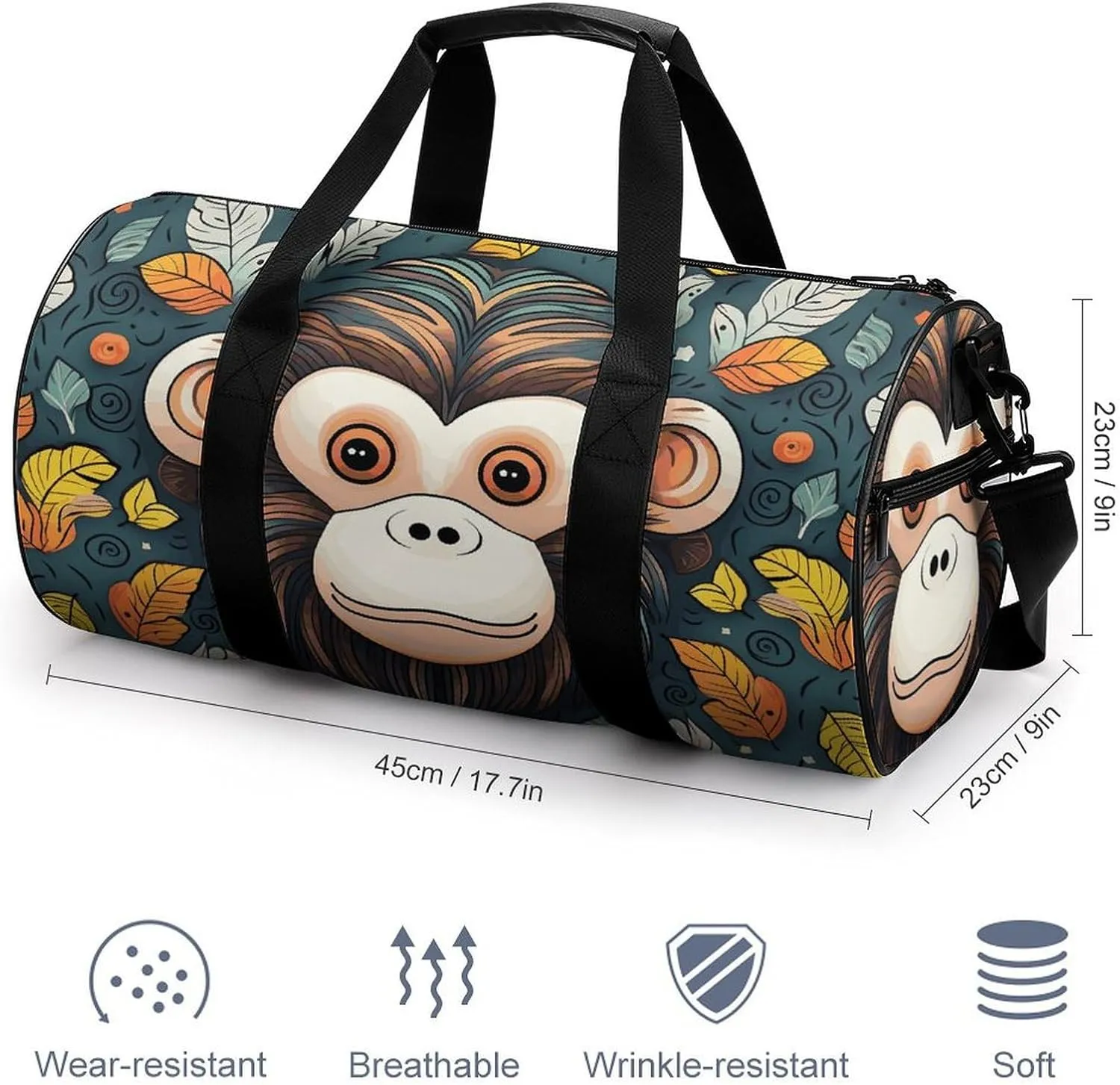 Gym Bags for Men Women Monkey Pattern Duffle Bag Travel Overnight Bag with Shoe Compartment Tote Bags