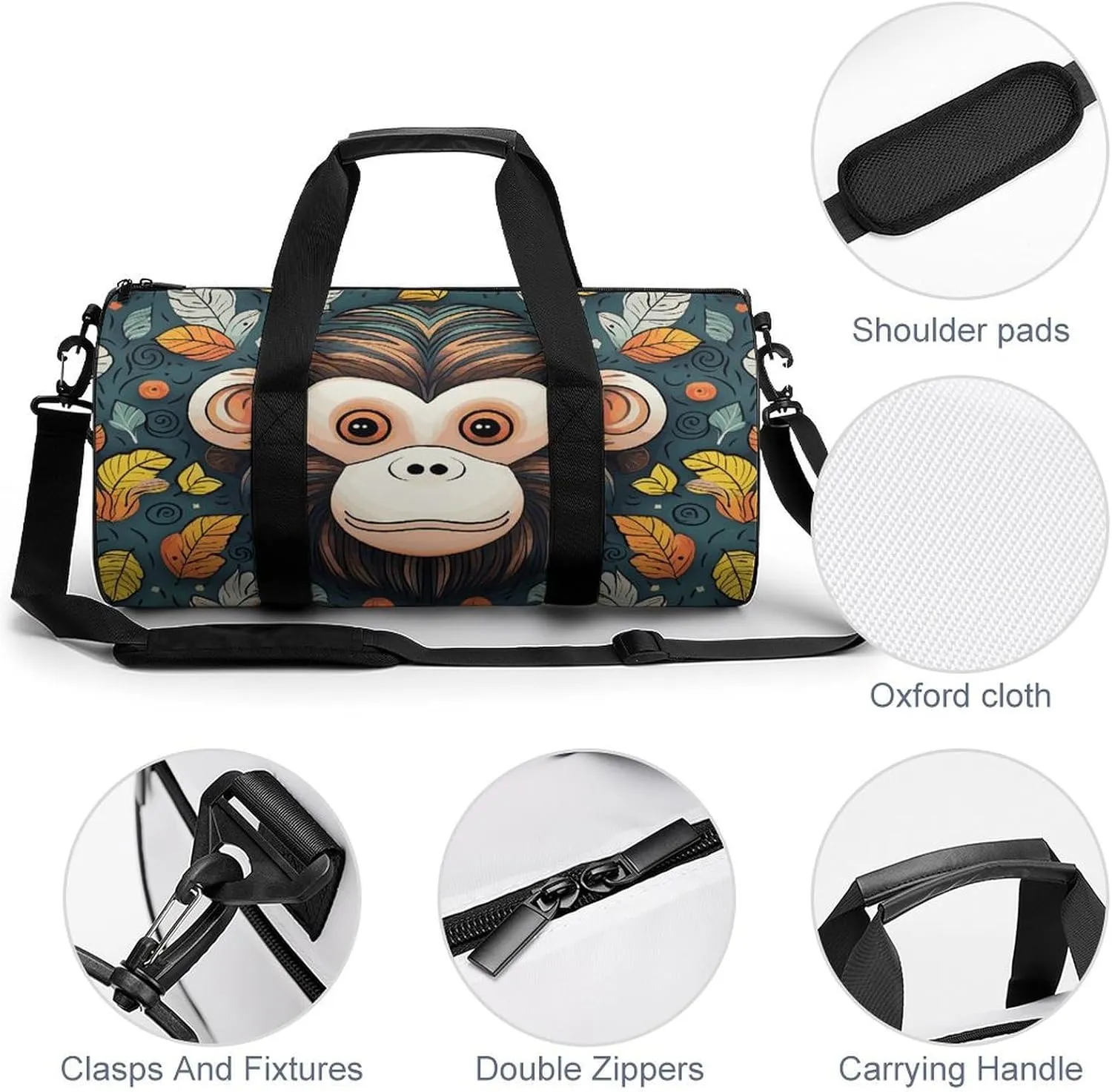 Gym Bags for Men Women Monkey Pattern Duffle Bag Travel Overnight Bag with Shoe Compartment Tote Bags