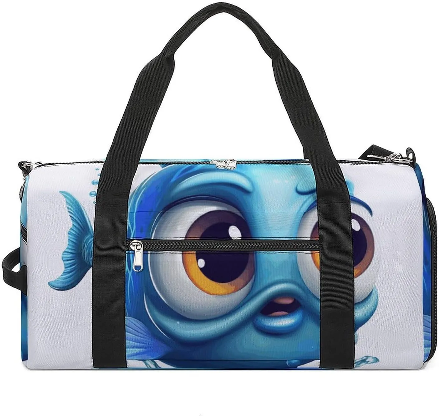 Gym Bags Small Blue Cartoon Fish Duffel Bag Overnight Bag with Shoe Compartment Carryon Bag for Men Women