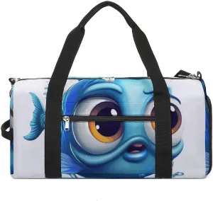 Gym Bags Small Blue Cartoon Fish Duffel Bag Overnight Bag with Shoe Compartment Carryon Bag for Men Women