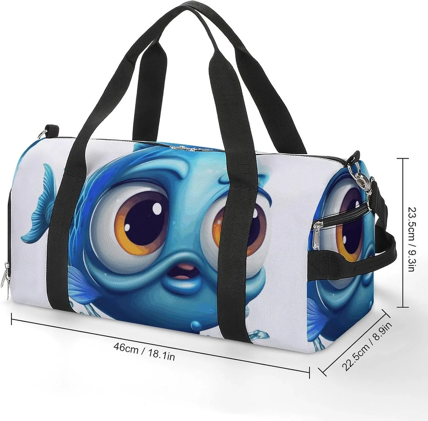 Gym Bags Small Blue Cartoon Fish Duffel Bag Overnight Bag with Shoe Compartment Carryon Bag for Men Women