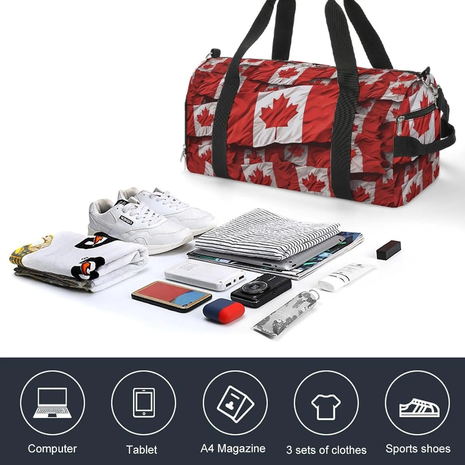 Gym Bags Small Canadian Flag Duffel Bag Overnight Bag with Shoe Compartment Carryon Bag for Men Women