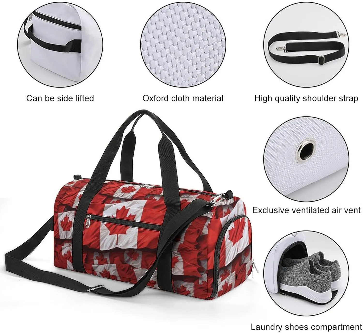 Gym Bags Small Canadian Flag Duffel Bag Overnight Bag with Shoe Compartment Carryon Bag for Men Women