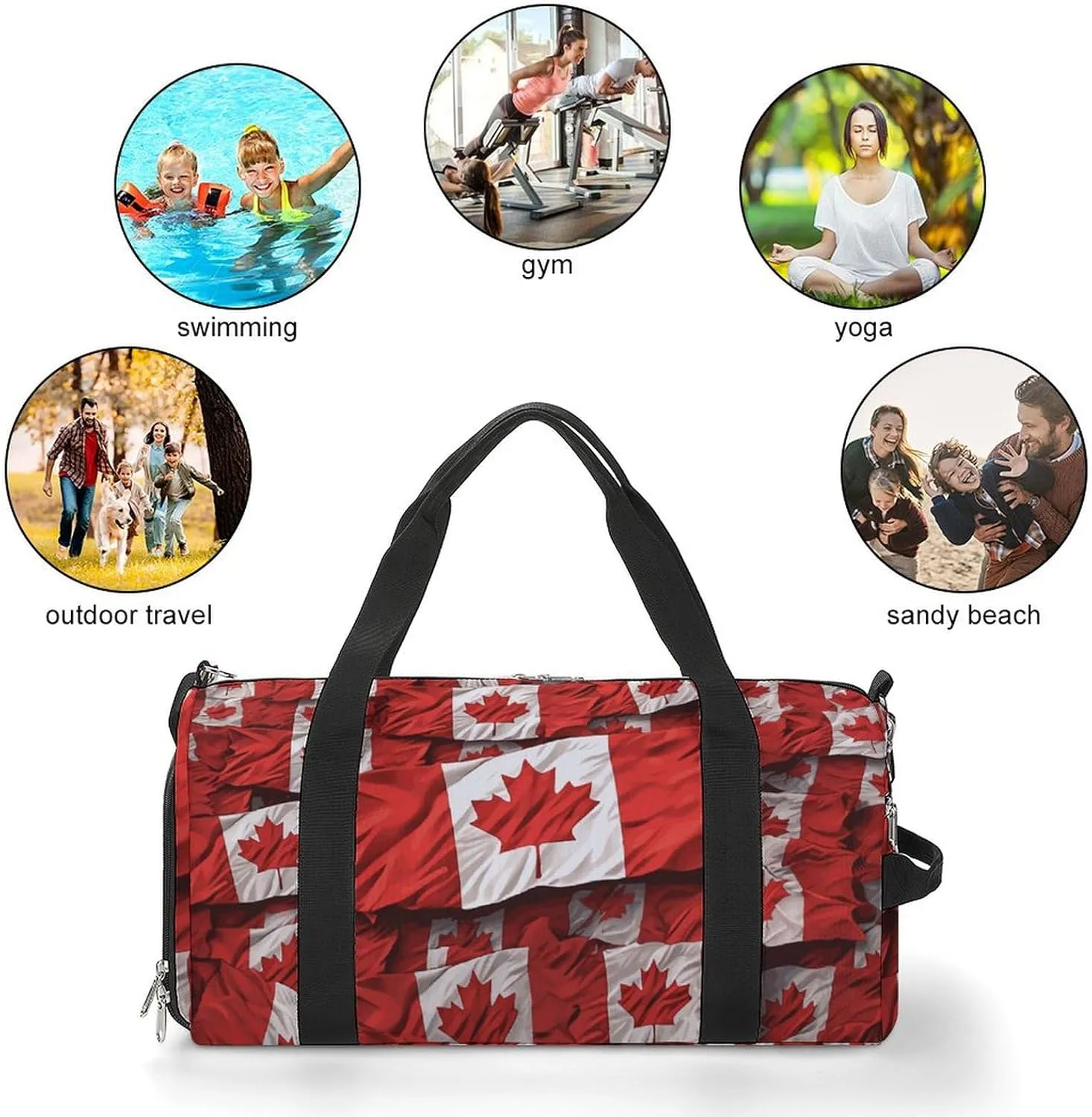 Gym Bags Small Canadian Flag Duffel Bag Overnight Bag with Shoe Compartment Carryon Bag for Men Women