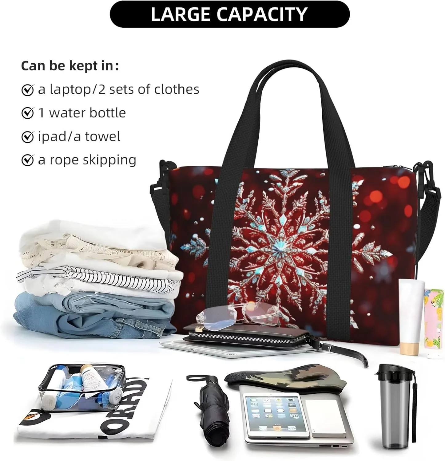 Gym Bags Small Christmas snowflake Duffel Bag Overnight Bag with Shoe Compartment Carryon Bag for Men Women