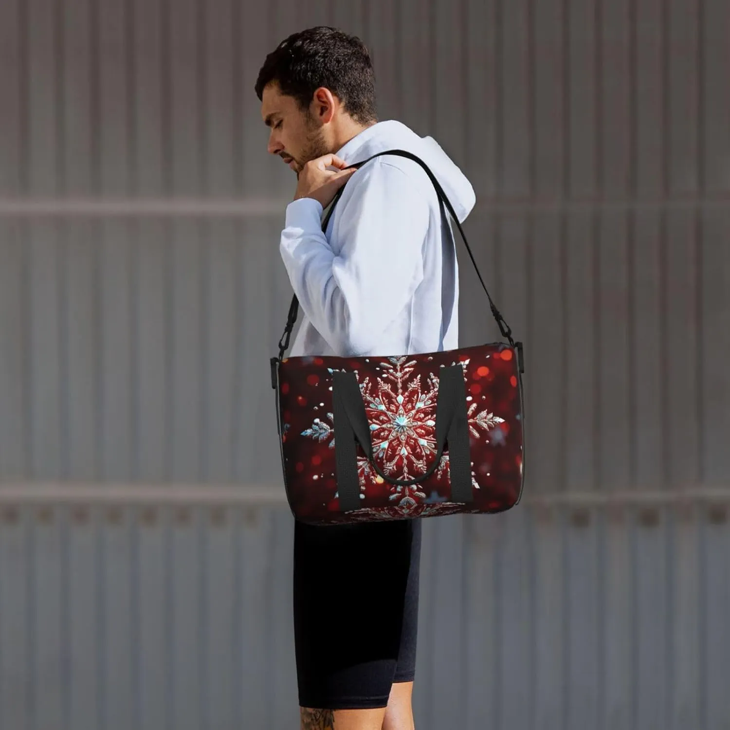 Gym Bags Small Christmas snowflake Duffel Bag Overnight Bag with Shoe Compartment Carryon Bag for Men Women