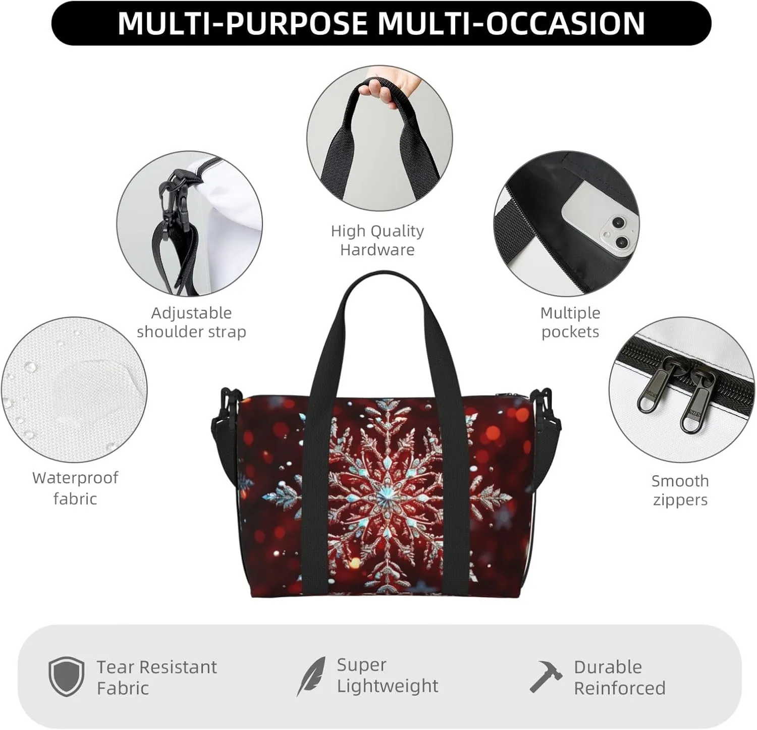 Gym Bags Small Christmas snowflake Duffel Bag Overnight Bag with Shoe Compartment Carryon Bag for Men Women