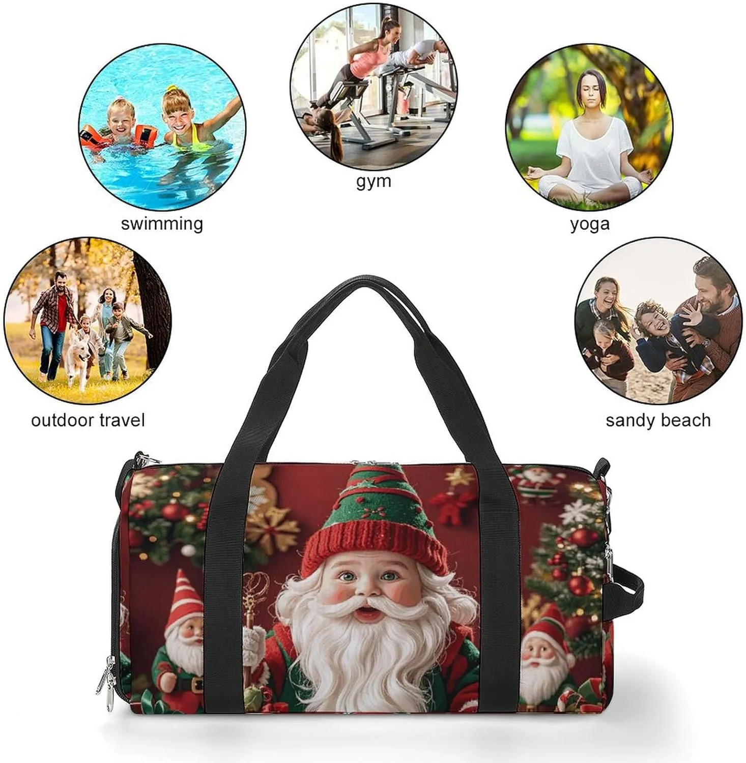 Gym Bags Small Christmas Whimsical Dwarfs Duffel Bag Overnight Bag with Shoe Compartment Carryon Bag for Men Women