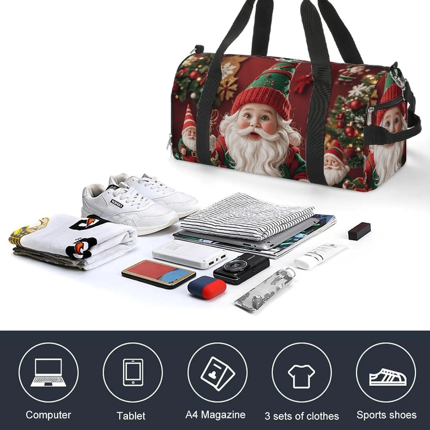 Gym Bags Small Christmas Whimsical Dwarfs Duffel Bag Overnight Bag with Shoe Compartment Carryon Bag for Men Women