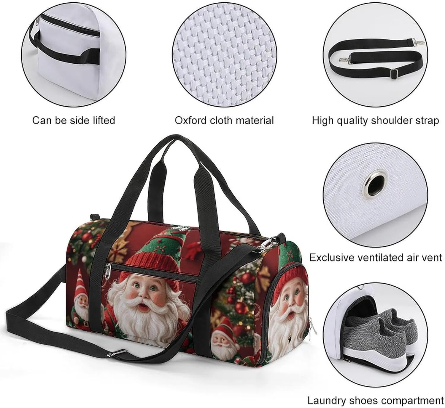 Gym Bags Small Christmas Whimsical Dwarfs Duffel Bag Overnight Bag with Shoe Compartment Carryon Bag for Men Women