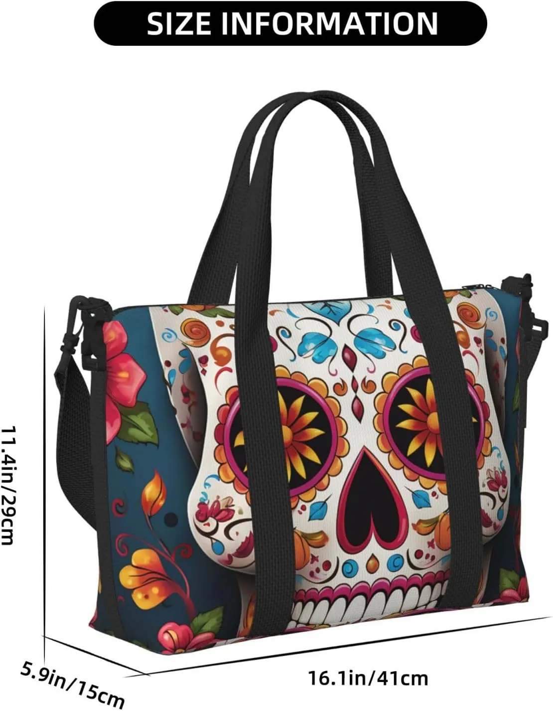 Gym Bags Small Colorful Sugar Skull Duffel Bag Overnight Bag with Shoe Compartment Carryon Bag for Men Women