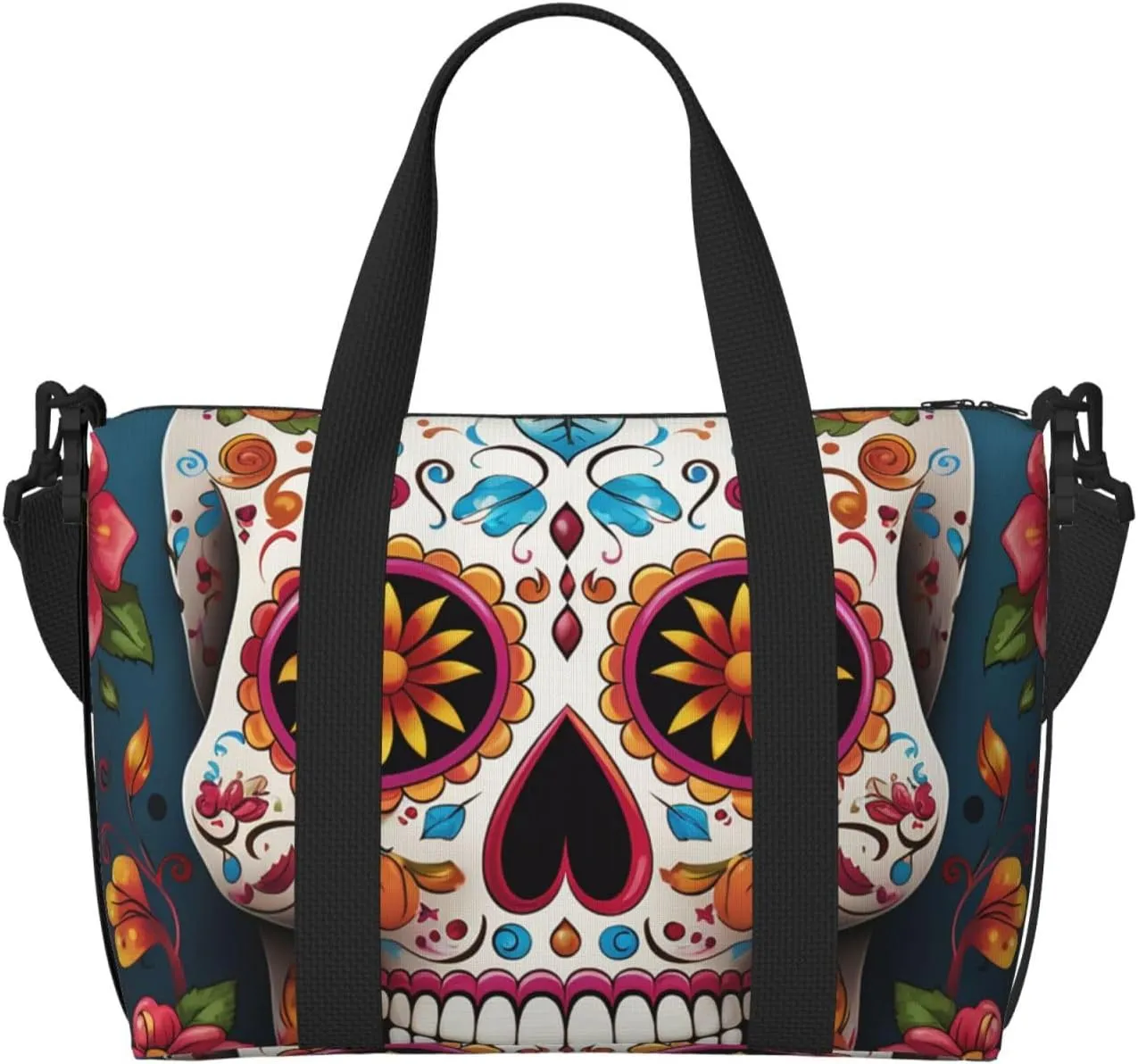 Gym Bags Small Colorful Sugar Skull Duffel Bag Overnight Bag with Shoe Compartment Carryon Bag for Men Women