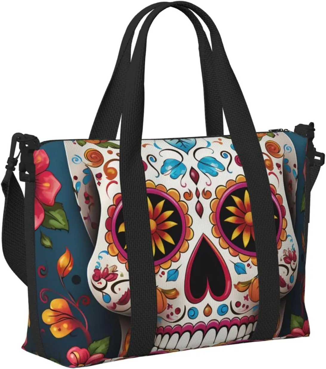 Gym Bags Small Colorful Sugar Skull Duffel Bag Overnight Bag with Shoe Compartment Carryon Bag for Men Women