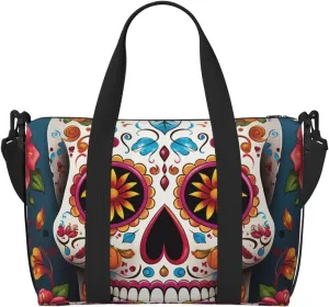 Gym Bags Small Colorful Sugar Skull Duffel Bag Overnight Bag with Shoe Compartment Carryon Bag for Men Women
