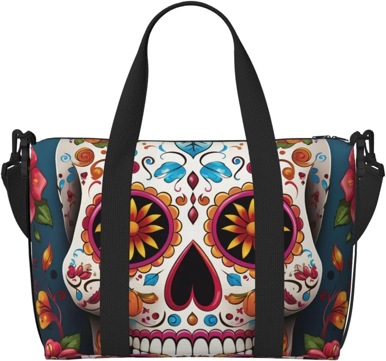 Gym Bags Small Colorful Sugar Skull Duffel Bag Overnight Bag with Shoe Compartment Carryon Bag for Men Women