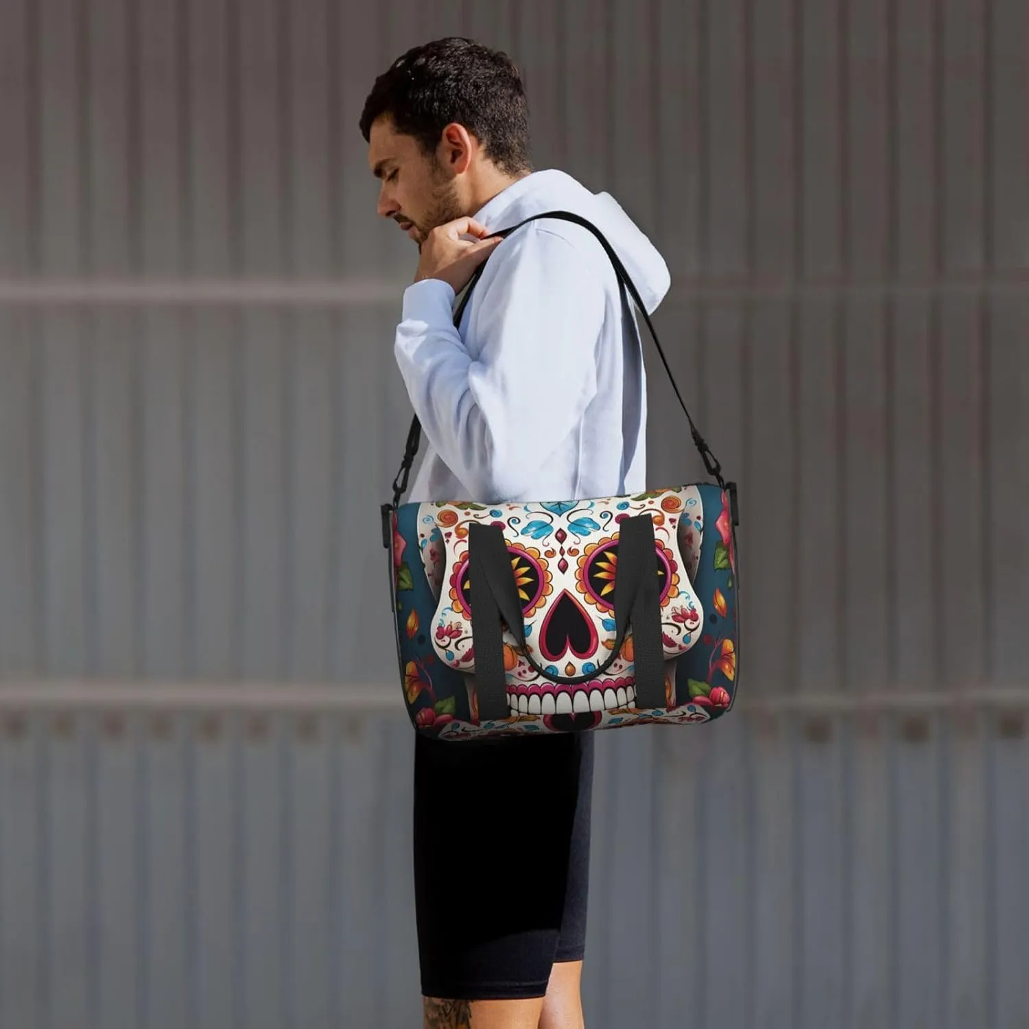 Gym Bags Small Colorful Sugar Skull Duffel Bag Overnight Bag with Shoe Compartment Carryon Bag for Men Women