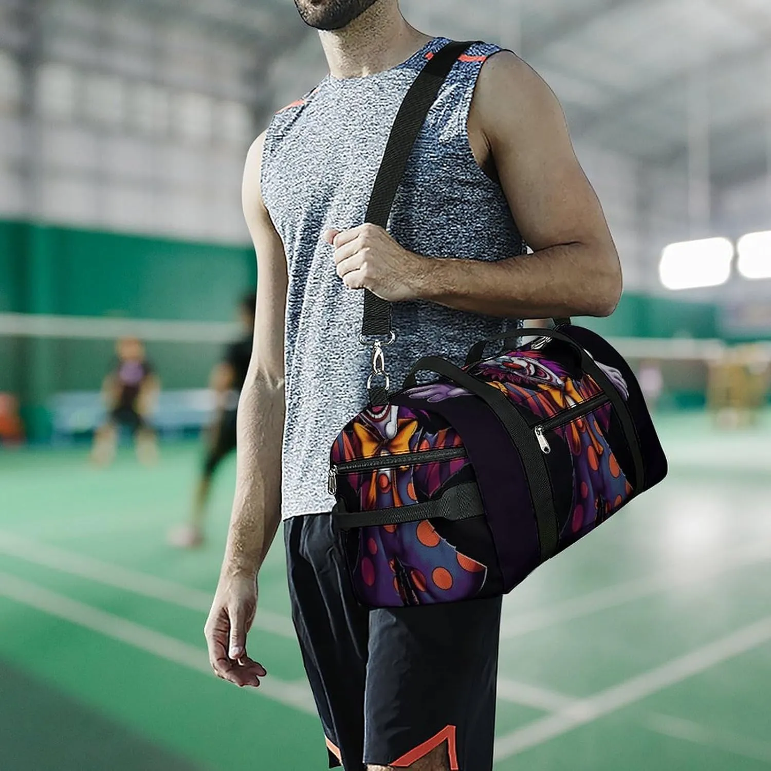 Gym Bags Small Cute Cartoon Clown Duffel Bag Overnight Bag with Shoe Compartment Carryon Bag for Men Women