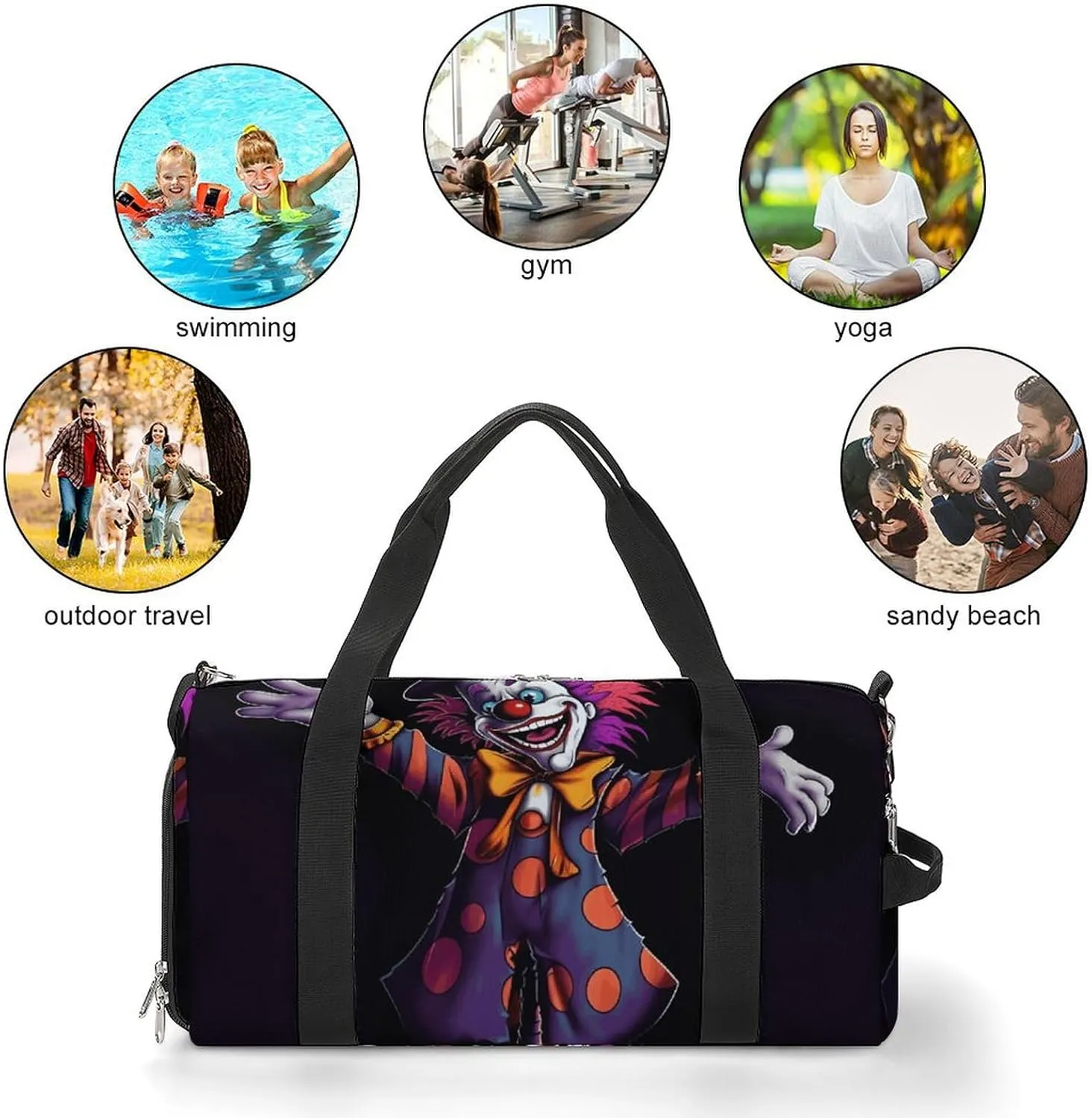 Gym Bags Small Cute Cartoon Clown Duffel Bag Overnight Bag with Shoe Compartment Carryon Bag for Men Women