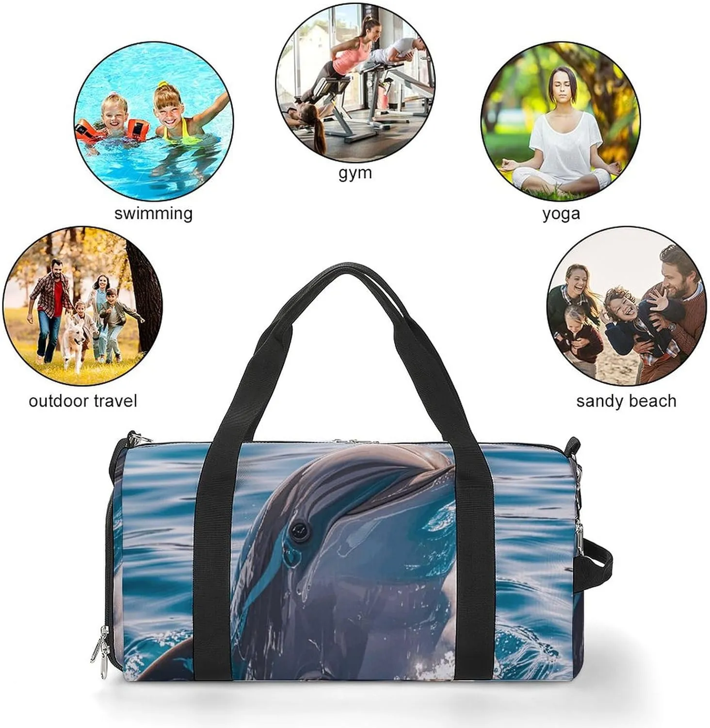 Gym Bags Small Cute Dolphin Duffel Bag Overnight Bag with Shoe Compartment Carryon Bag for Men Women
