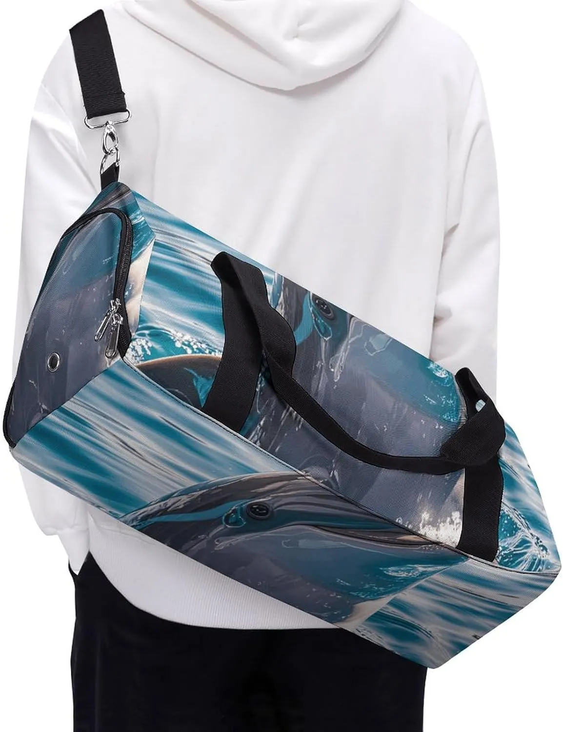 Gym Bags Small Cute Dolphin Duffel Bag Overnight Bag with Shoe Compartment Carryon Bag for Men Women