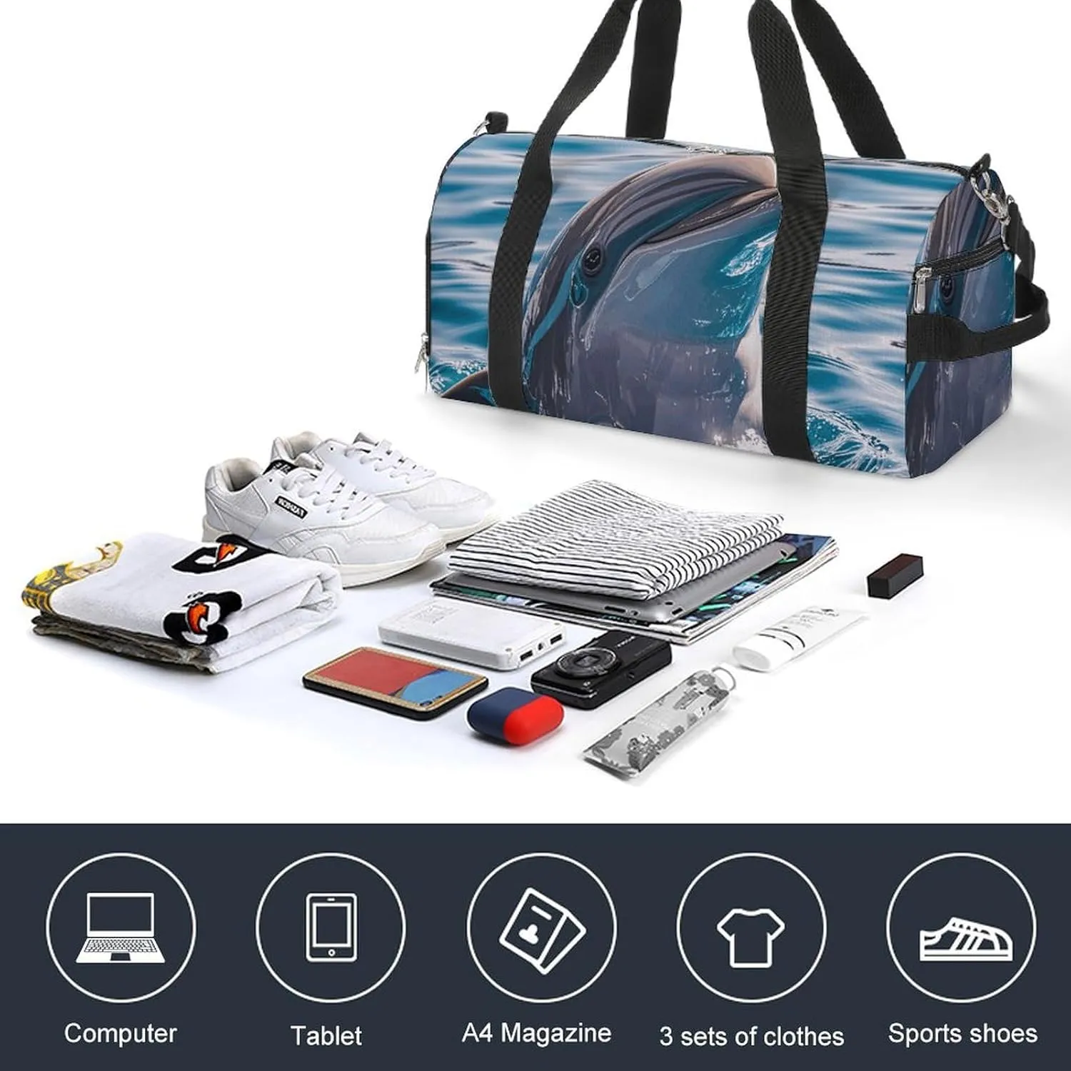 Gym Bags Small Cute Dolphin Duffel Bag Overnight Bag with Shoe Compartment Carryon Bag for Men Women