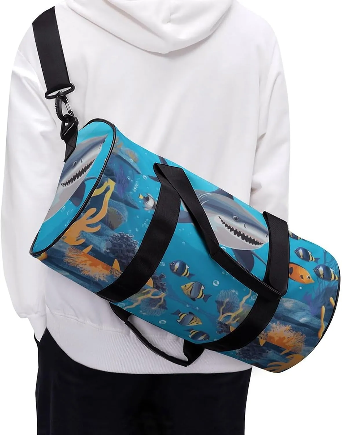 Gym Bags Small Fish Ocean Theme Duffel Bag Overnight Bag with Shoe Compartment Carryon Bag for Men Women