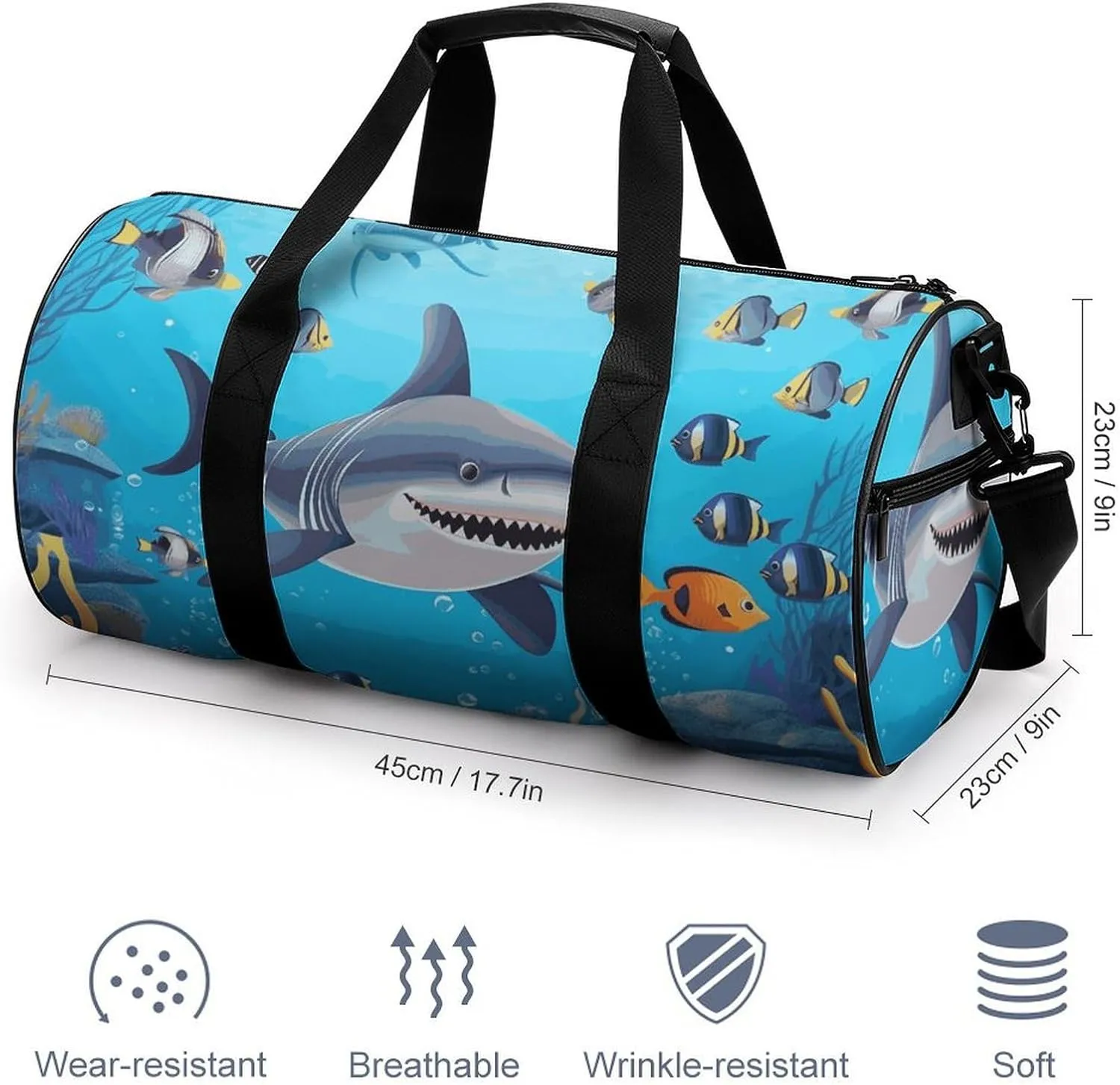 Gym Bags Small Fish Ocean Theme Duffel Bag Overnight Bag with Shoe Compartment Carryon Bag for Men Women