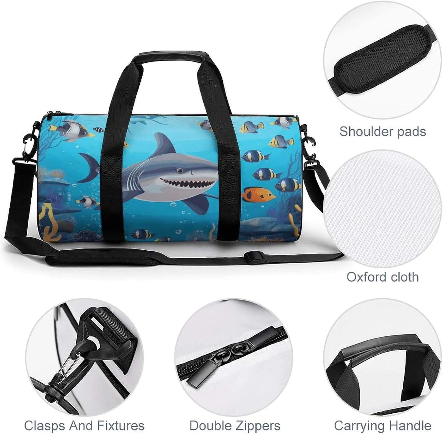 Gym Bags Small Fish Ocean Theme Duffel Bag Overnight Bag with Shoe Compartment Carryon Bag for Men Women