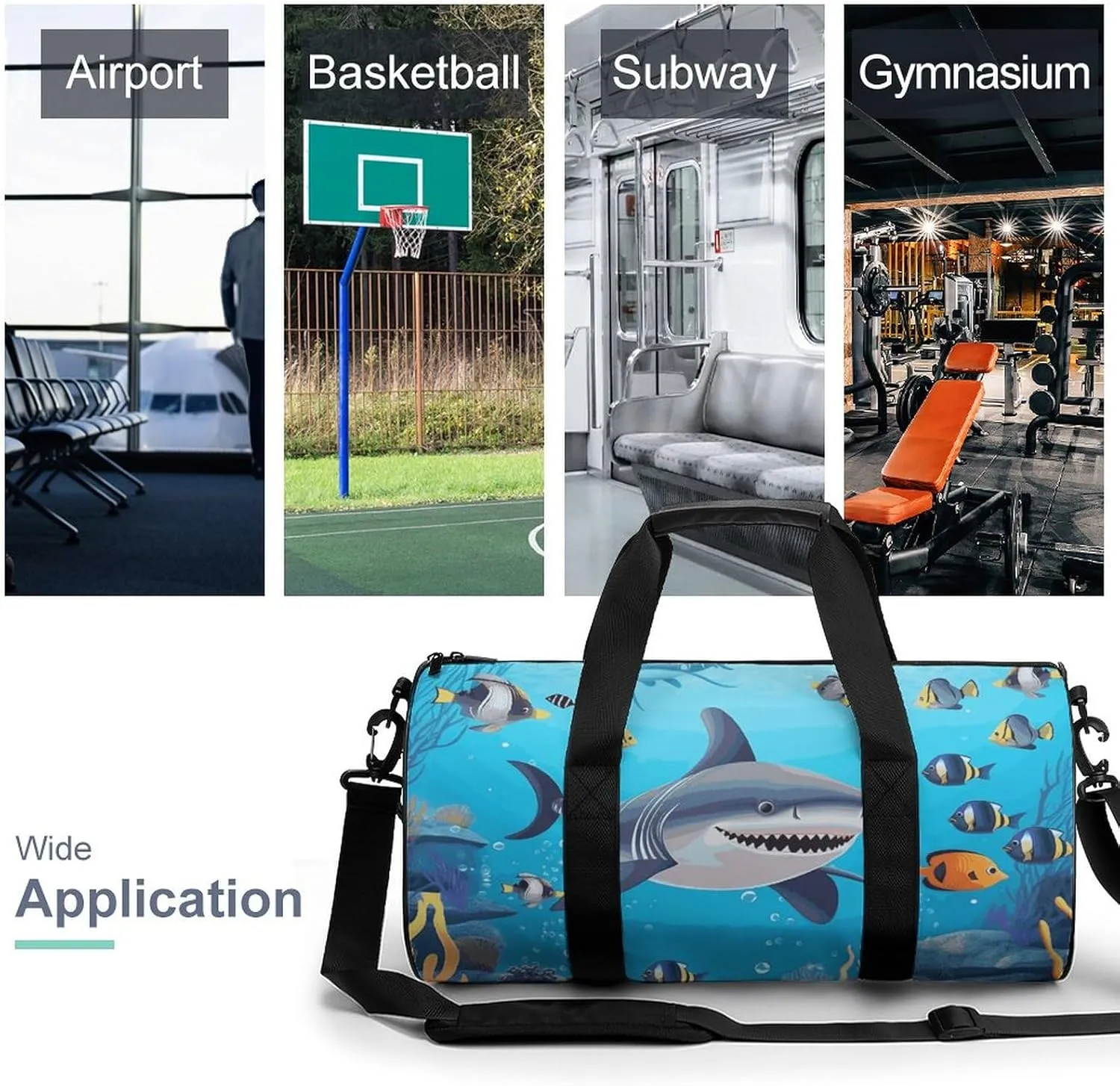 Gym Bags Small Fish Ocean Theme Duffel Bag Overnight Bag with Shoe Compartment Carryon Bag for Men Women