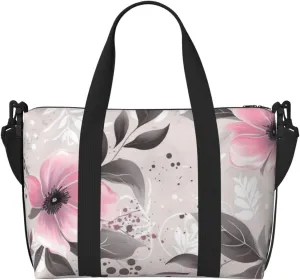 Gym Bags Small Flowers and Leaves on Gray Duffel Bag Overnight Bag with Shoe Compartment Carryon Bag for Men Women