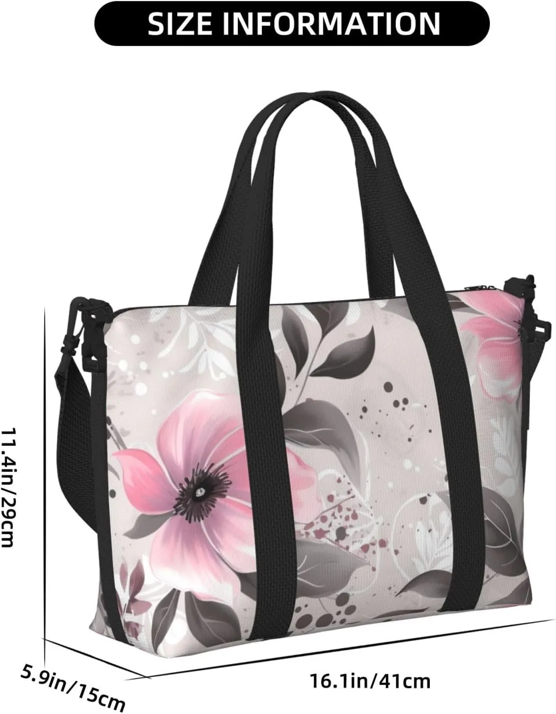 Gym Bags Small Flowers and Leaves on Gray Duffel Bag Overnight Bag with Shoe Compartment Carryon Bag for Men Women