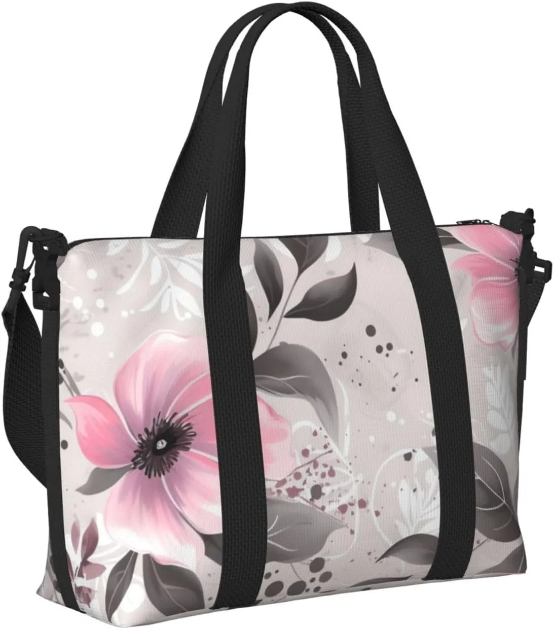 Gym Bags Small Flowers and Leaves on Gray Duffel Bag Overnight Bag with Shoe Compartment Carryon Bag for Men Women