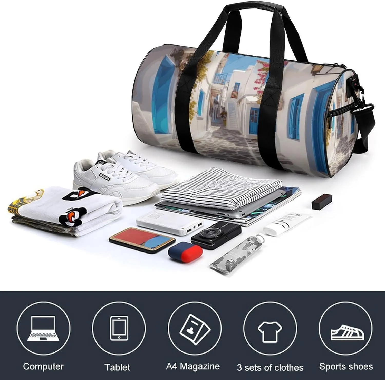 Gym Bags Small Greece Street Duffel Bag Overnight Bag with Shoe Compartment Carryon Bag for Men Women
