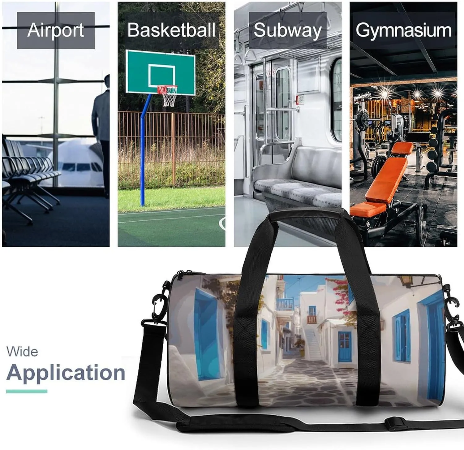 Gym Bags Small Greece Street Duffel Bag Overnight Bag with Shoe Compartment Carryon Bag for Men Women