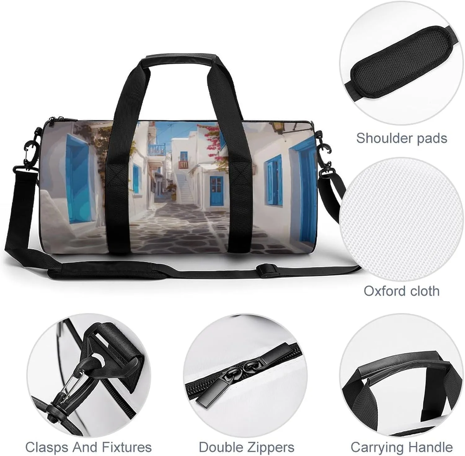 Gym Bags Small Greece Street Duffel Bag Overnight Bag with Shoe Compartment Carryon Bag for Men Women